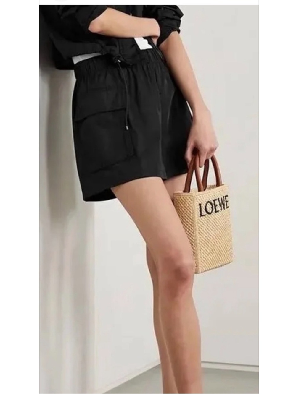 ATM Satin Cargo Shorts in Black.